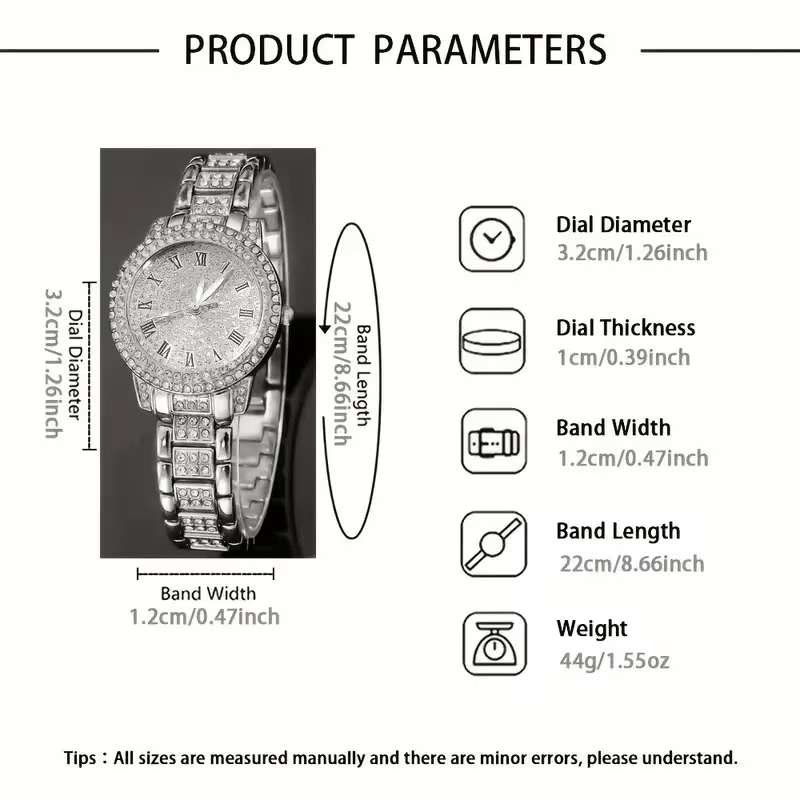 Luxury 5 - in - 1 Women’s Jewelry Set – Rhinestone Watch, Necklace, Bracelet, Ring & Earrings - Botora Hub