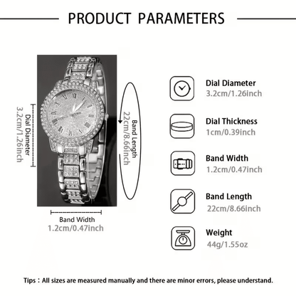 Luxury 5 - in - 1 Women’s Jewelry Set – Rhinestone Watch, Necklace, Bracelet, Ring & Earrings - Botora Hub