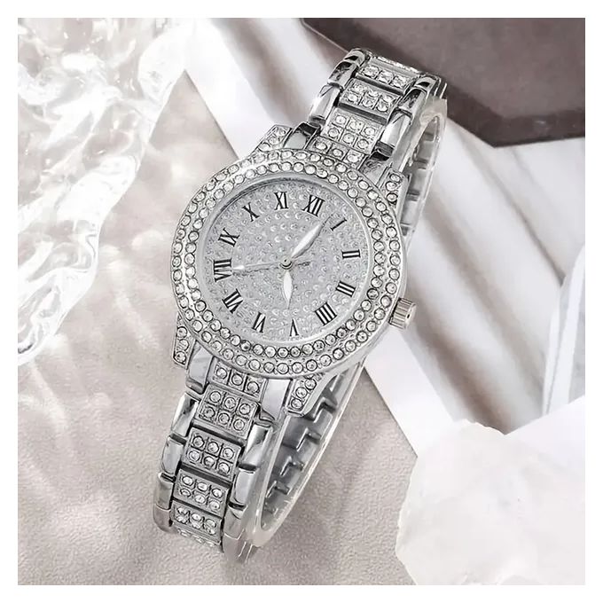 Luxury 5 - in - 1 Women’s Jewelry Set – Rhinestone Watch, Necklace, Bracelet, Ring & Earrings - Botora Hub