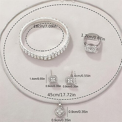 Luxury 5 - in - 1 Women’s Jewelry Set – Rhinestone Watch, Necklace, Bracelet, Ring & Earrings - Botora Hub