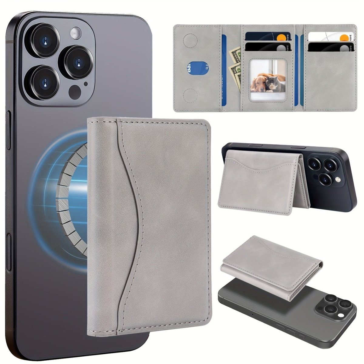 Magnetic Detachable Phone Wallet Synthetic Leather Card Holder for iPhone 12–17 Series - Botora Hub