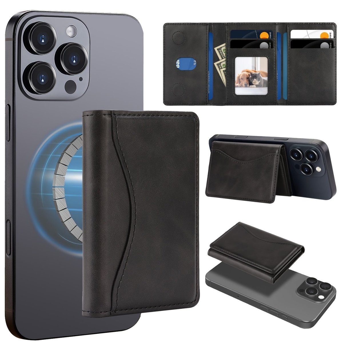 Magnetic Detachable Phone Wallet Synthetic Leather Card Holder for iPhone 12–17 Series - Botora Hub