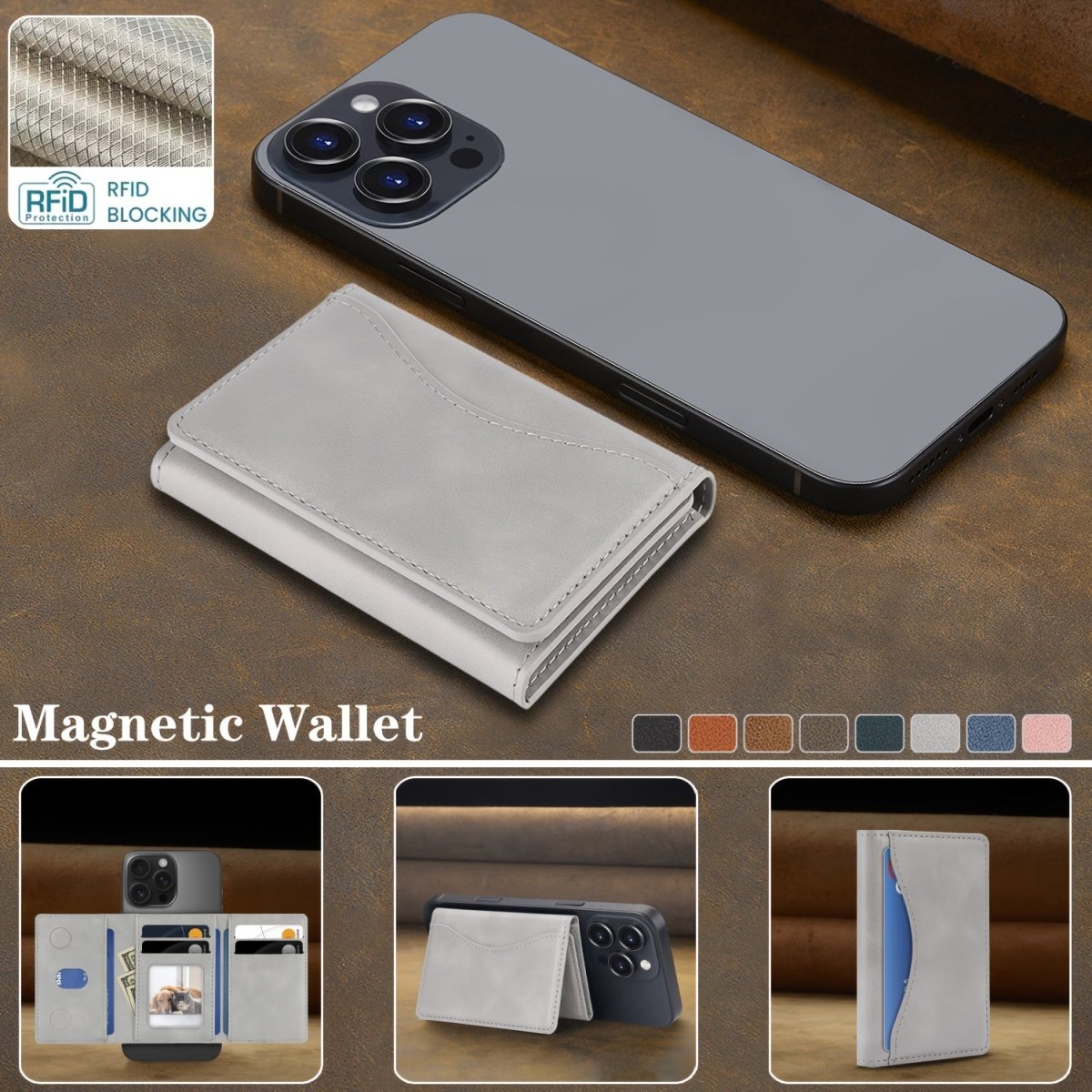 Magnetic Detachable Phone Wallet Synthetic Leather Card Holder for iPhone 12–17 Series - Botora Hub