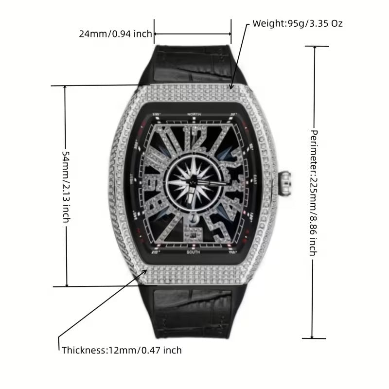 Men’s Iced - Out Square Watch – Retro Dial with Blue Leather Strap (Calendar Function) - Botora Hub