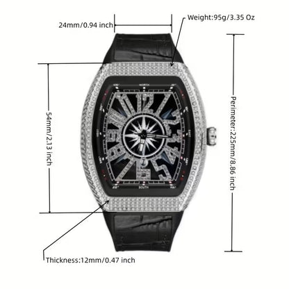 Men’s Iced - Out Square Watch – Retro Dial with Blue Leather Strap (Calendar Function) - Botora Hub