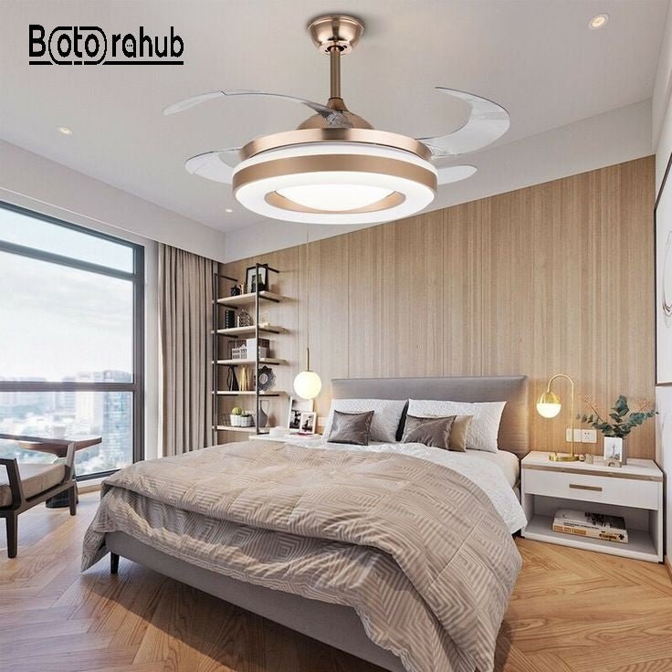 Modern Invisible Ceiling Fan with LED Light | Retractable Blades | Remote Control - Botora Hub
