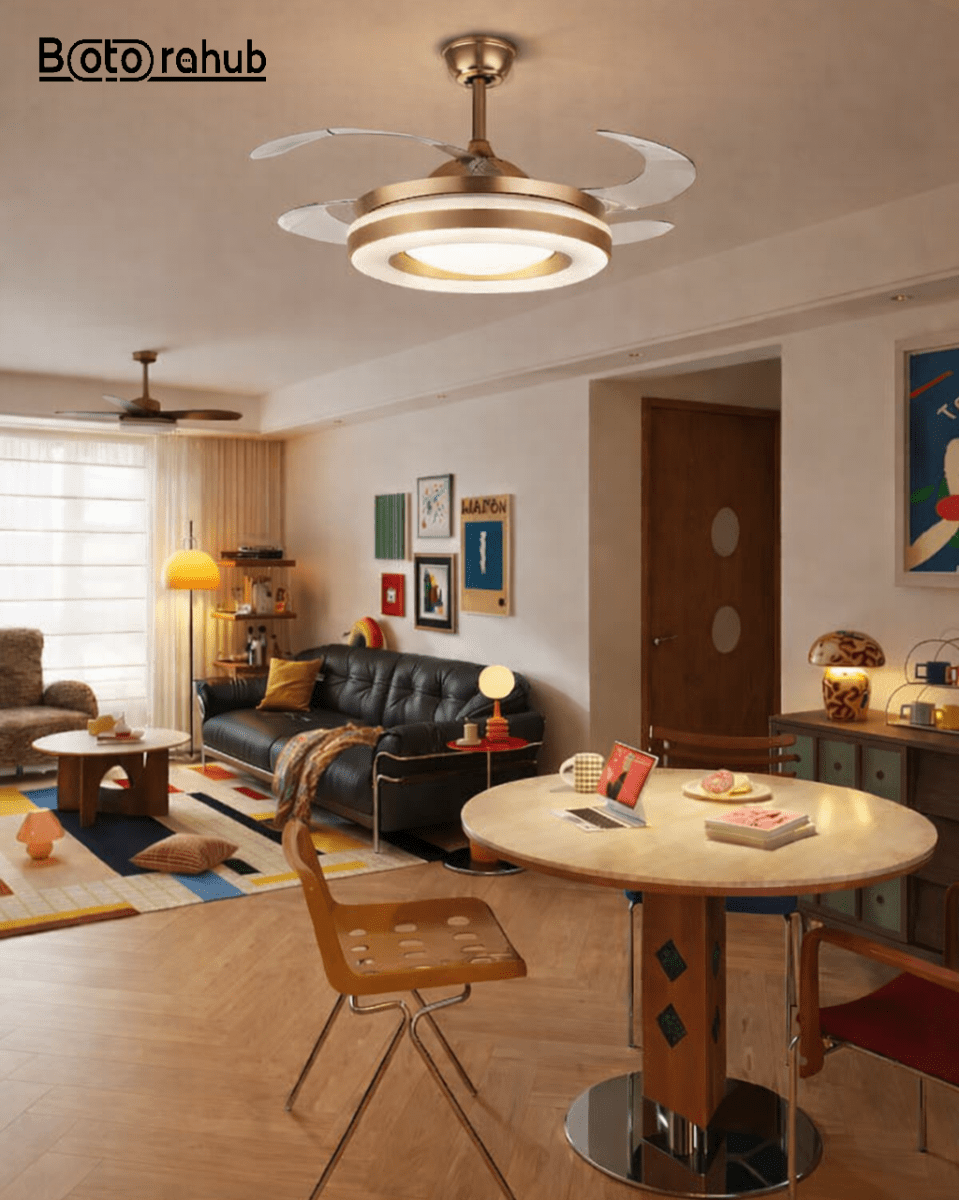Modern Invisible Ceiling Fan with LED Light | Retractable Blades | Remote Control - Botora Hub