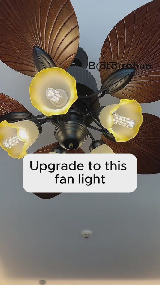 Bali Style Ceiling Fan with Light – 52" Premium Wooden Leaf Design for Modern Living Room | BotoraHub Ghana