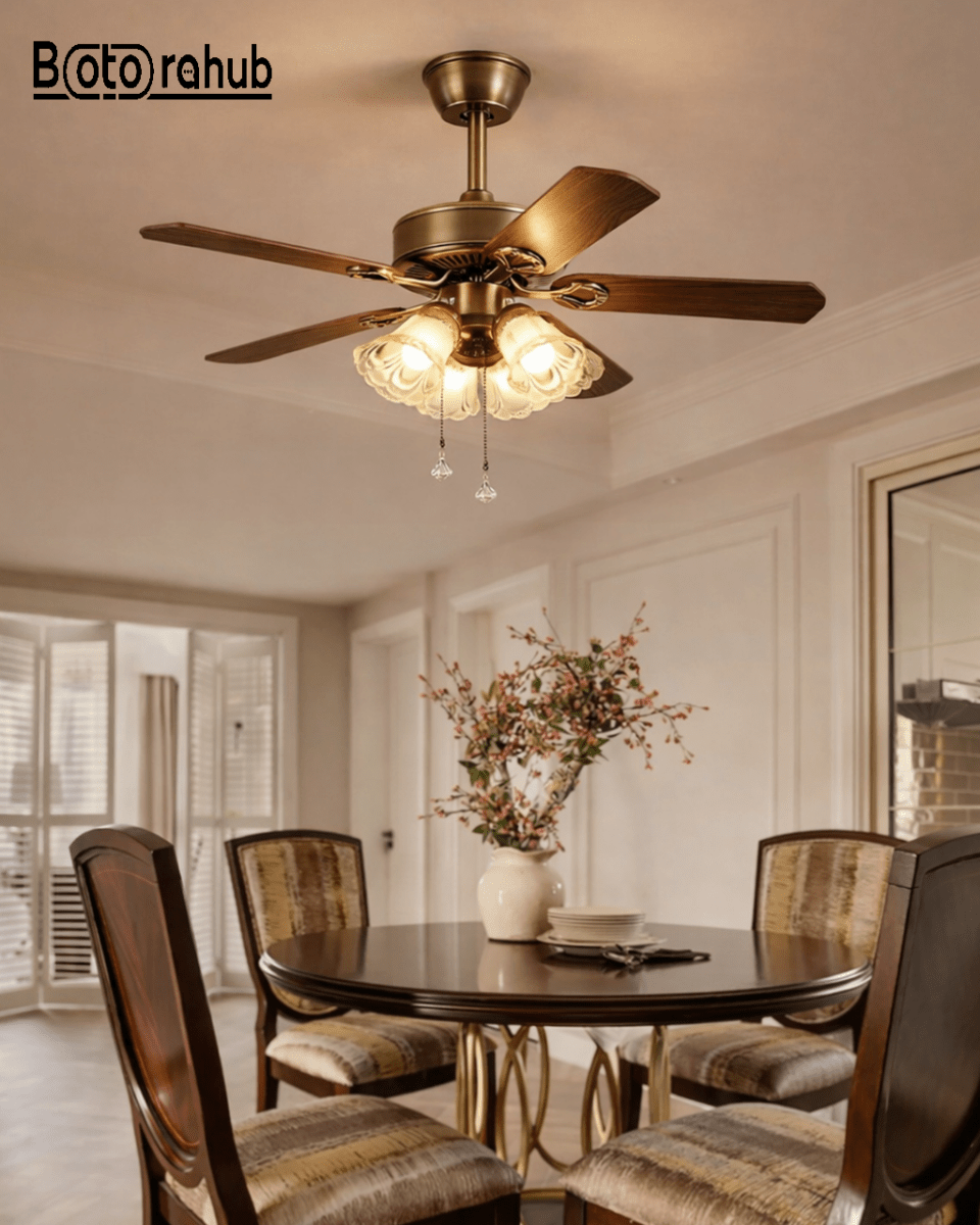 Retro Vintage Iron Wood Ceiling Fan | Classic Wooden Fan Light Fixture - Botora Hub