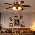 Retro Vintage Iron Wood Ceiling Fan | Classic Wooden Fan Light Fixture - Botora Hub
