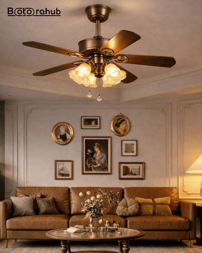 Retro Vintage Iron Wood Ceiling Fan | Classic Wooden Fan Light Fixture - Botora Hub