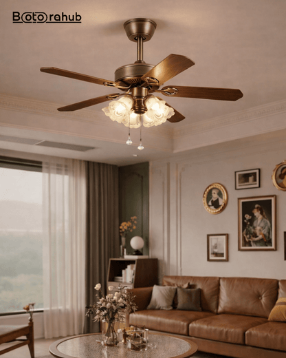 Retro Vintage Iron Wood Ceiling Fan | Classic Wooden Fan Light Fixture - Botora Hub