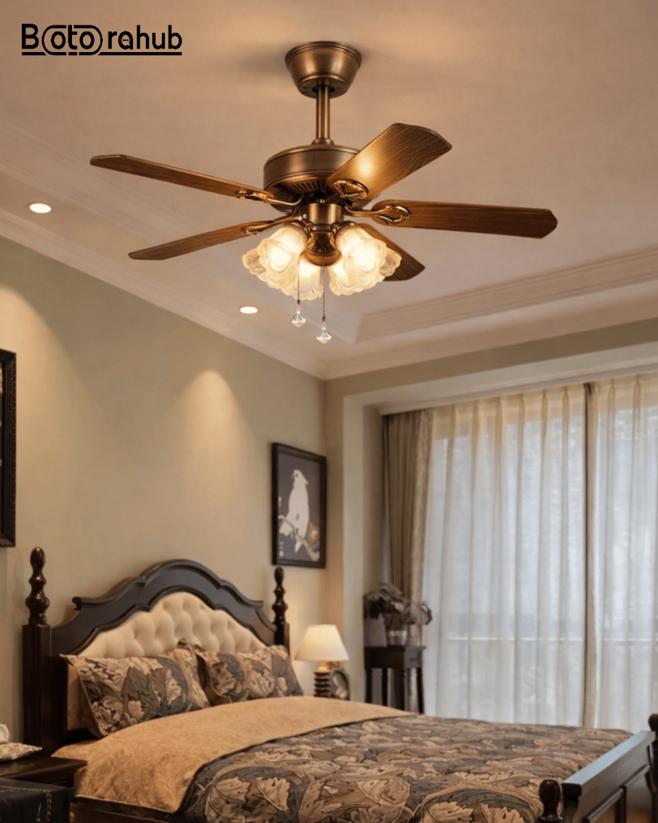 Retro Vintage Iron Wood Ceiling Fan | Classic Wooden Fan Light Fixture - Botora Hub