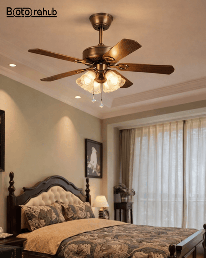 Retro Vintage Iron Wood Ceiling Fan | Classic Wooden Fan Light Fixture - Botora Hub